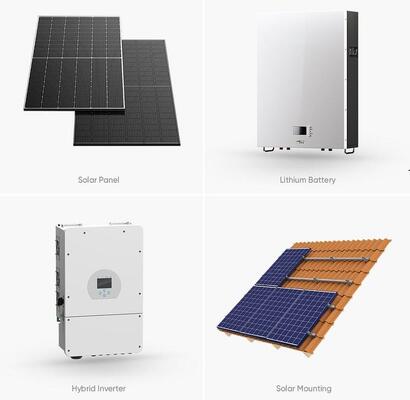 完全なハイブリッド太陽エネルギー システム 3 段階 3KW -30KW オンオフ グリッド ハイブリッド ソーラー パネル電力システム