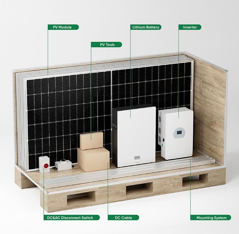 完全なハイブリッド太陽エネルギー システム 3 段階 3KW -30KW オンオフ グリッド ハイブリッド ソーラー パネル電力システム